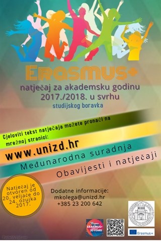  Erasmus+ Natječaj za studentsku mobilnost u svrhu studijskog boravka za ak. god. 2017-2018